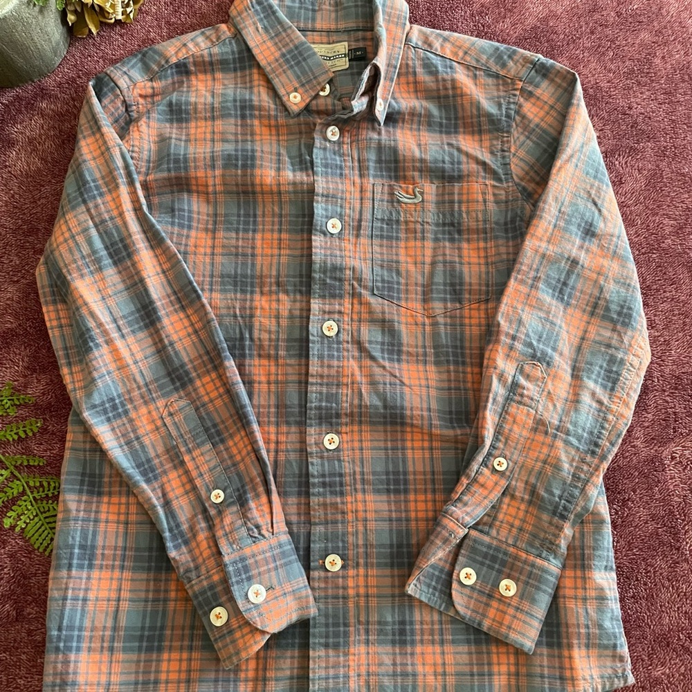 Southern marsh boys Plaid Shirt - Orange and Blue sz medium